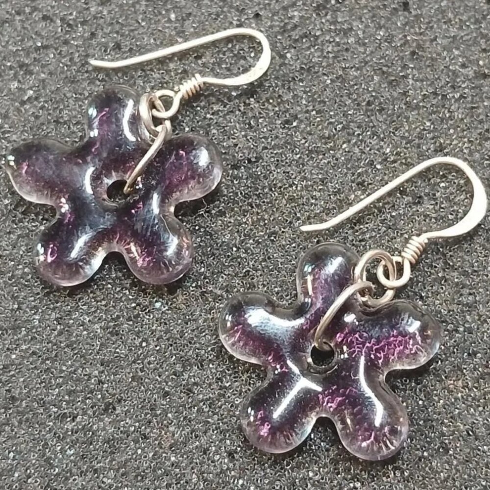 925 Sterling Floral Dangle Earrings Handcrafted Abstract Flower 4g